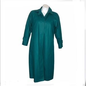 LONDON FOG Trench Coat  Zipper Lining Teal Green Womens Size 4 P VINTAGE